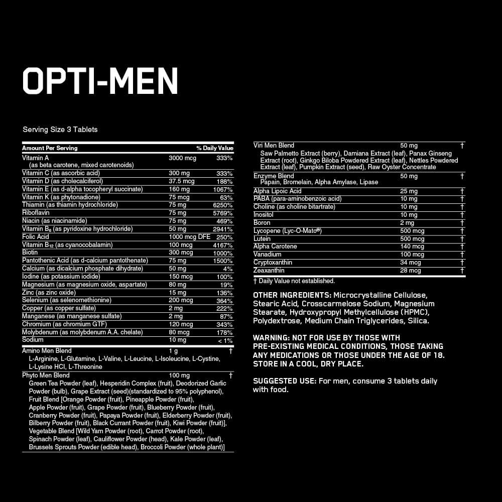 Optimum Nutrition Opti Men 50serv 150tabs Maxmuscle Elite